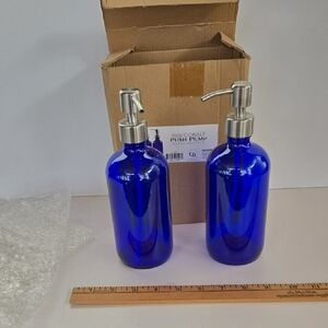 16 Oz Cobalt Blue Pump Glass Bottle Set Of 2